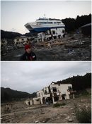 Снимка, направена няколко седмици след земетресението, а след това на същото място - 5 месеца след бедствието. Въпреки че ситуацията изглеждаше обнадеждаващо, имаше много критици, според които възстановителните работи вървяха бавно.