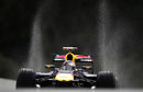 Световният шампион във Формула 1 преминава през мокра част от трасето на пистата "Спа Франкоршан" в Белгия. Германецът защити безапелационно титлата си