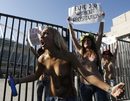 Активистки от украинската феминистка организация Femen протестират голи пред Олимпийския стадион в Киев срещу секстуризма, проституцията и продажбата на алкохол по стадионите, които се очакват по време на предстоящото догодина Европейско първенство по футбол в Украйна и Полша. Движението се прочу с провокативните си акции на публични места.