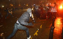 19 февруари 2013 - Сблъсъци между протестиращи и полиция край "Орлов мост" на поредния протест срещу монополите.