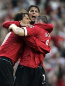 Тримата големи нападатели на "Манчестър юнайтед" Кристиано Роналдо, Рууд ван Нистелрой и Уейн Рууни, които играха заедно между 2004 и 2006 г.