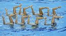 Отборът на Франция по синхронно плуване участва в първия кръг от игрите в Баку, Азербайджан.