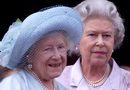 Елизабет II на 100-годишния юбилей на кралицата-майка (вляво) на 4 август 2000 г.