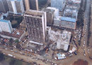 KENYA-BOMBING/ANNIVERSARYAn aerial view shows the aftermath of the bombing of the U.S. Embassy in Nairobi, Kenya August 7, 1998. Picture taken August 7, 1998. Courtesy FBI/Handout via REUTERS ATTENTION EDITORS - THIS IMAGE HAS BEEN SUPPLIED BY A THIRD PARTY.