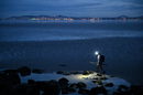 Мъж се подготвя да лови риба след прилива в Дъблин, Ирландия.
