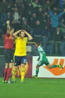 Жуниор Кишада се радва пред невярващите играчи на "Лацио", след като "Лудогорец" е стигнал до 3:3 в драматичен мач в София. Той класира съставът от Разград на осминафинал в Лига Европа.