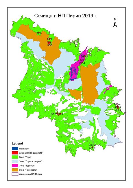 Карта на санитарни сечи, за които МОСВ е издало разрешителни, 2019 г.
