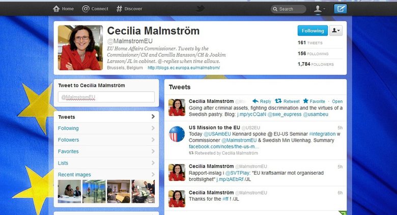 Скрийншот от профила в "Туитър" на еврокомисар Сесилия Мамстрьом