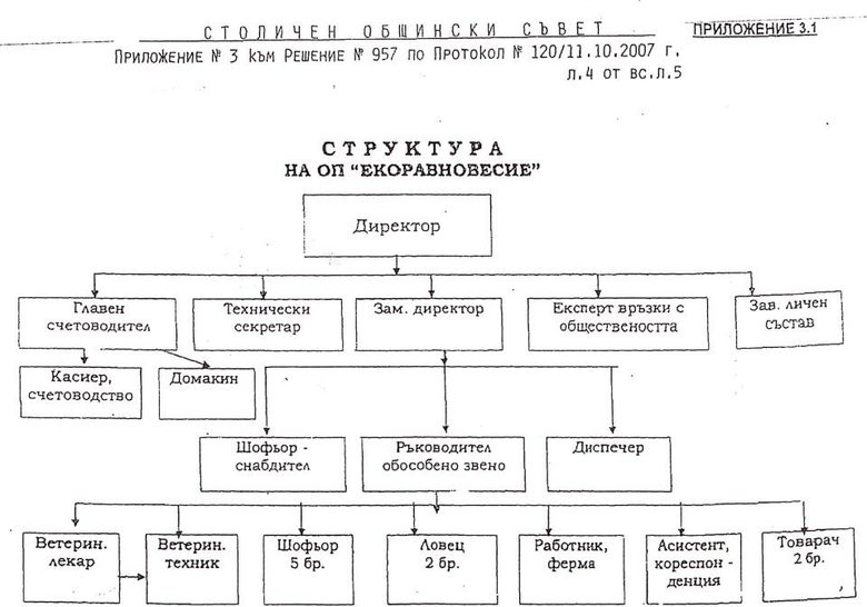 Структурата на "Екоравновесие" през 2007 г., разпространена от общинския съветник Георги Кадиев