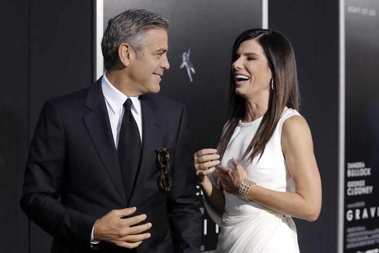 Джордж Клуни и Сандра Бълок на премиерата на "Гравитация" в Ню Йорк на 1 октомври.