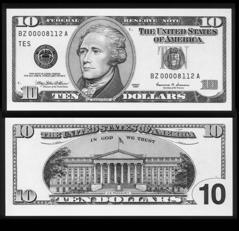 Първият финансов министър на САЩ Александър Хамилтън остава на 10-доларовата банкнота след много дебати.