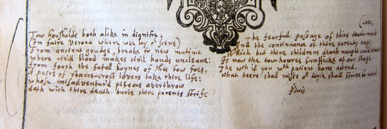 Изображение от бележките върху "Първото фолио" на Шекспир.