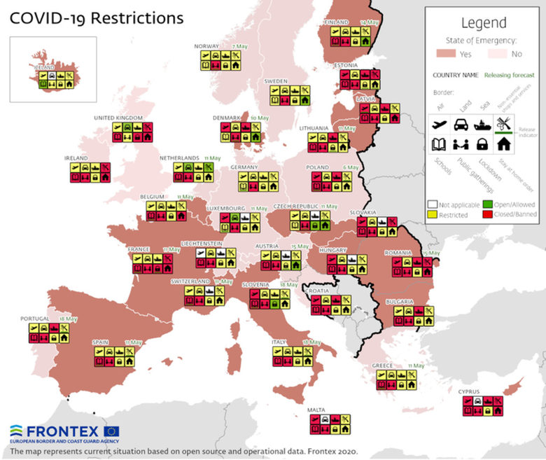 Ограниченията в Европа към 5 май
