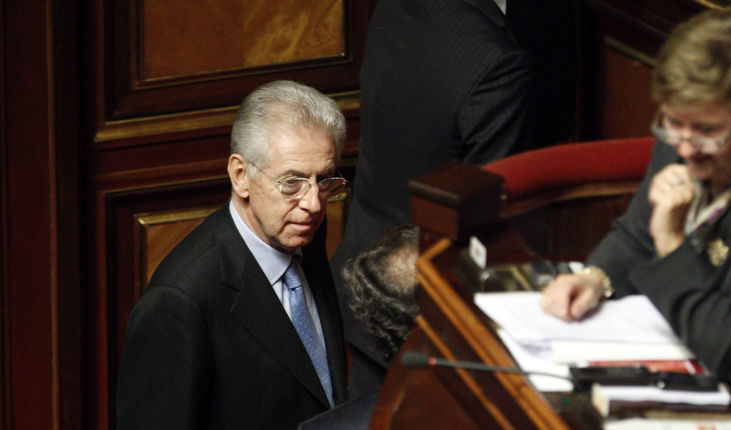 Марио Монти, вероятният бъдещ премиер на Италия, по време на дебатите в Сената в петък