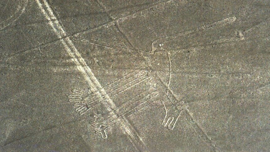 Нелегален път, прокаран от местните жители през краката на изображението на куче, част от древните рисунки на платото Наска