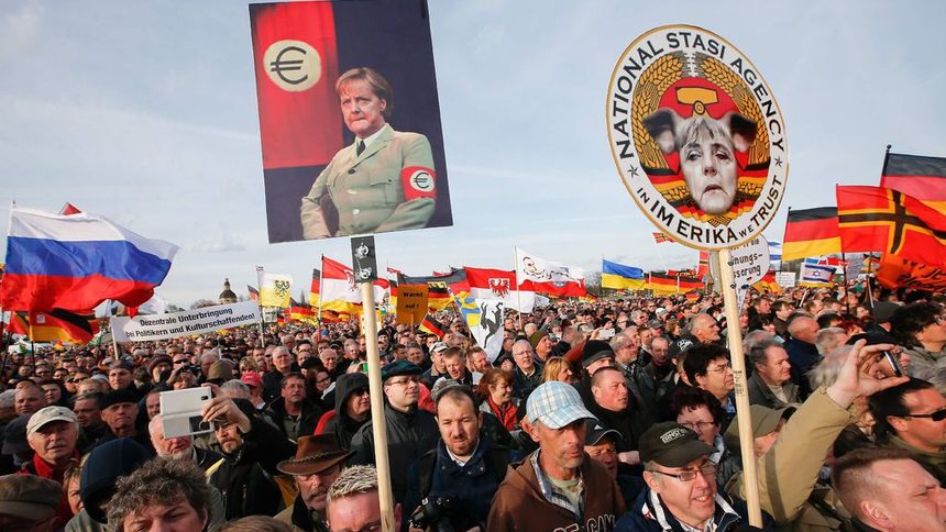 На 13 април в Дрезден се състоя поредната демонстрация на ксенофобското движение PEGIDA, на която се развяваха и знамена на Русия, Украйна, Полша.<br />