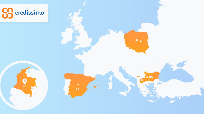 Карта на страните, в които Credissimo работи.
