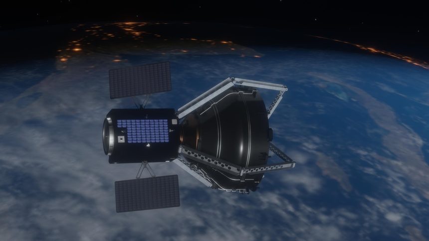Илюстрация на навлизането на ClearSpace-1 в атмосферата