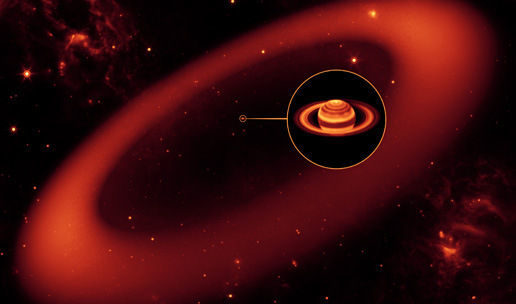Така според художник на НАСА изглежда почти невидимият огромен пръстен на Сатурн.<br />